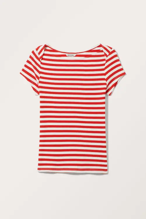 Rib Fitted Boatneck T-shirt - Red