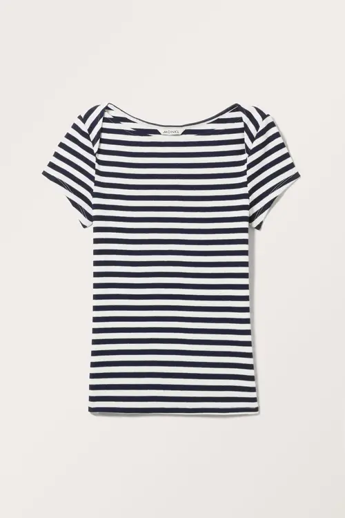 Rib Fitted Boatneck T-shirt - Blue