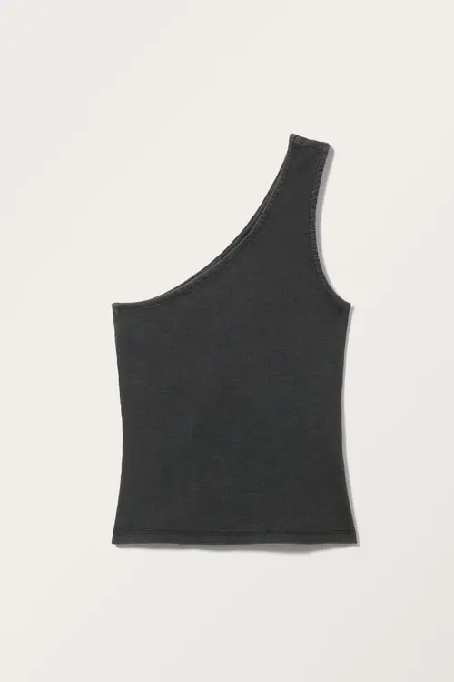 One-shoulder Fitted Tank Top - Black