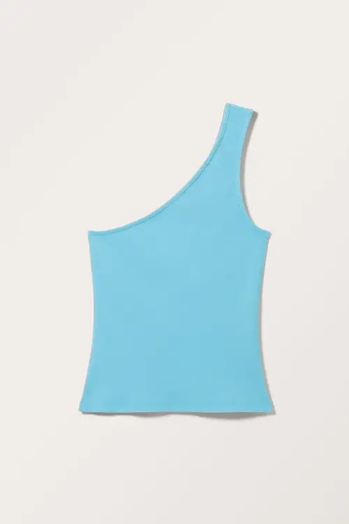 One-shoulder Fitted Tank Top - Turquoise