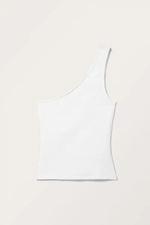 One-shoulder Fitted Tank Top - White