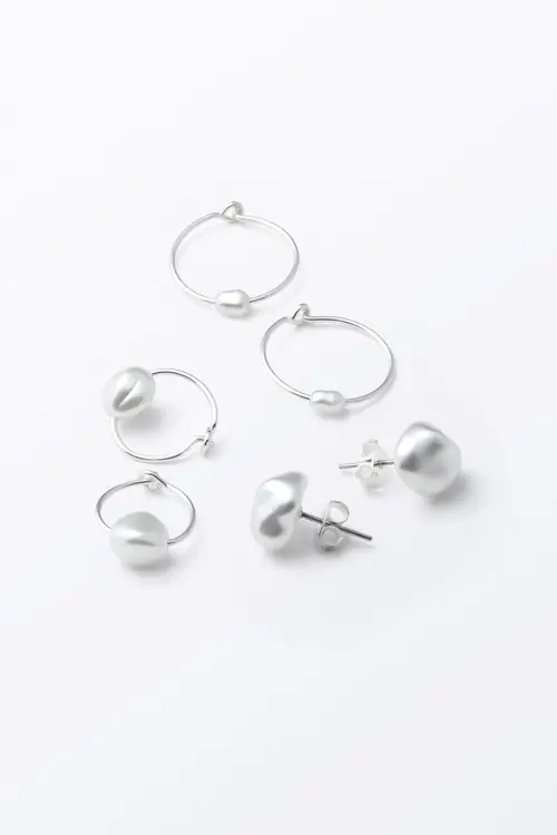 3-pack Pearl Earrings - Silver