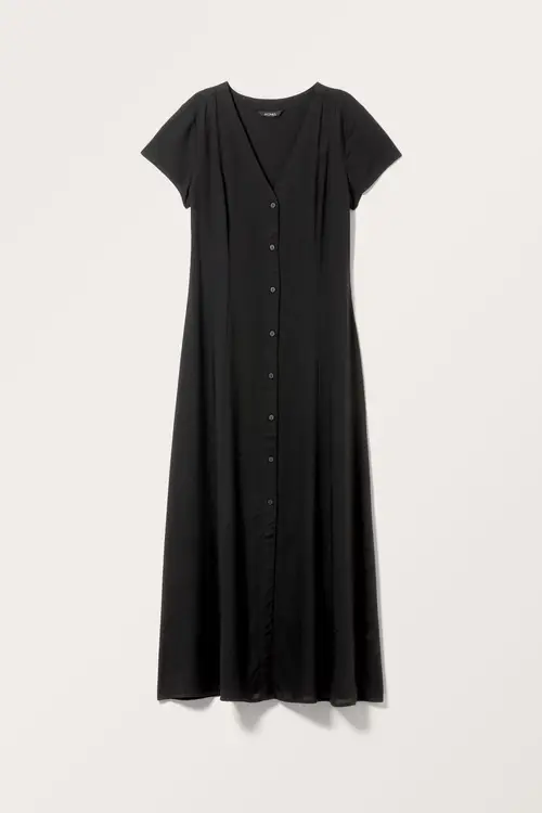 Short Sleeve Maxi Shirt Dress - Black