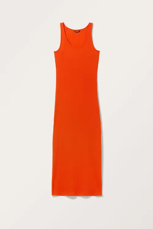 Ribbed Sleeveless Bodycon Dress - Orange