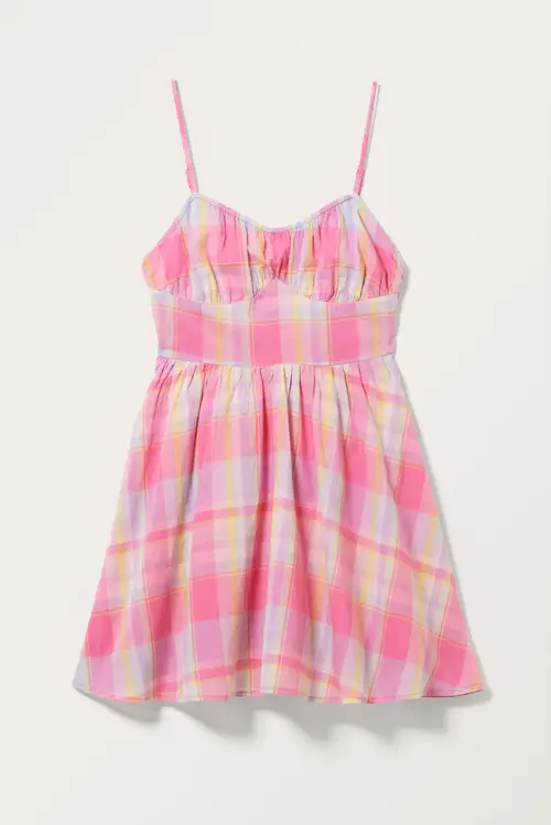 Gathered Mini Strap Dress - Pink