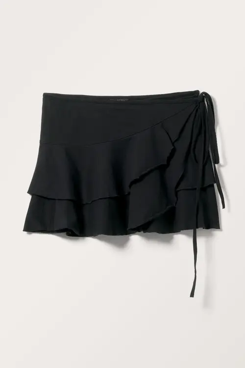 Frilled Mini Wrap Skirt - Black