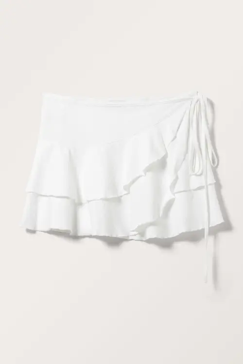 Frilled Mini Wrap Skirt - White