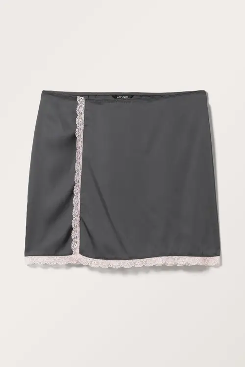 Mini Satin Lace Skirt - Grey