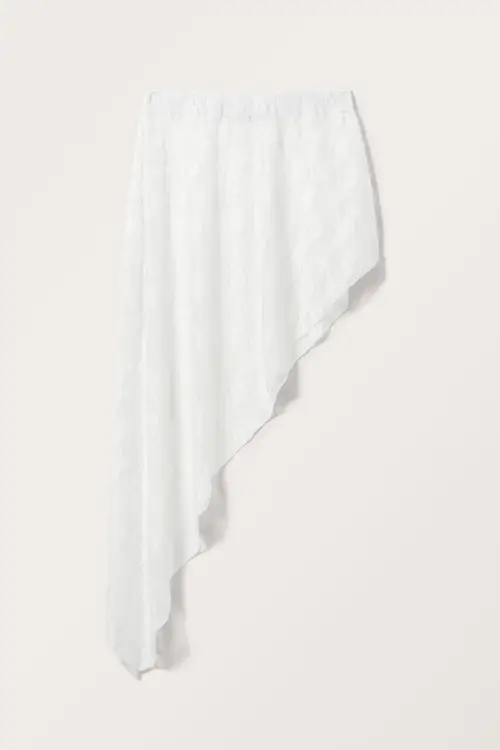 Sheer Asymmetric Lace Skirt - White