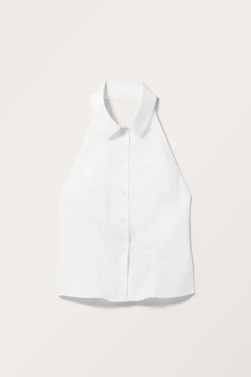 Sleeveless Halter Poplin Shirt - White