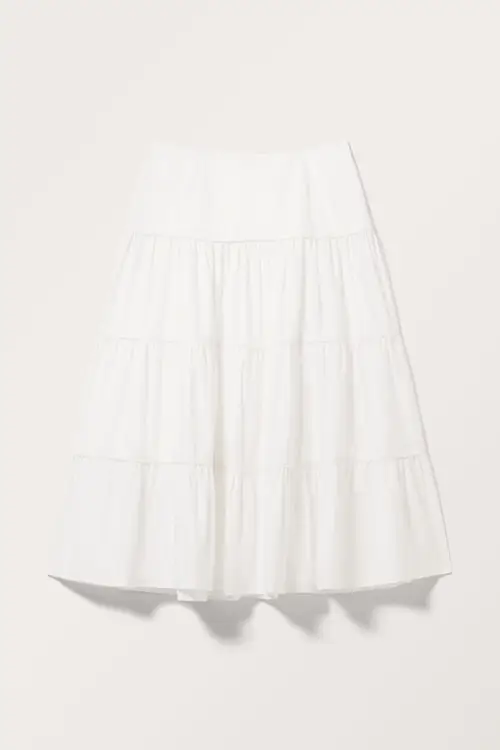 Tiered Midi Poplin Skirt - White