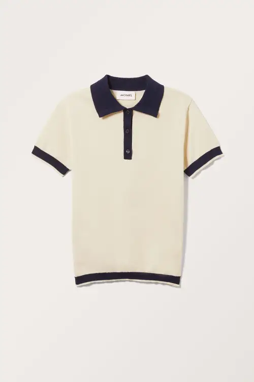 Knitted Short Sleeve Polo Top - Blue