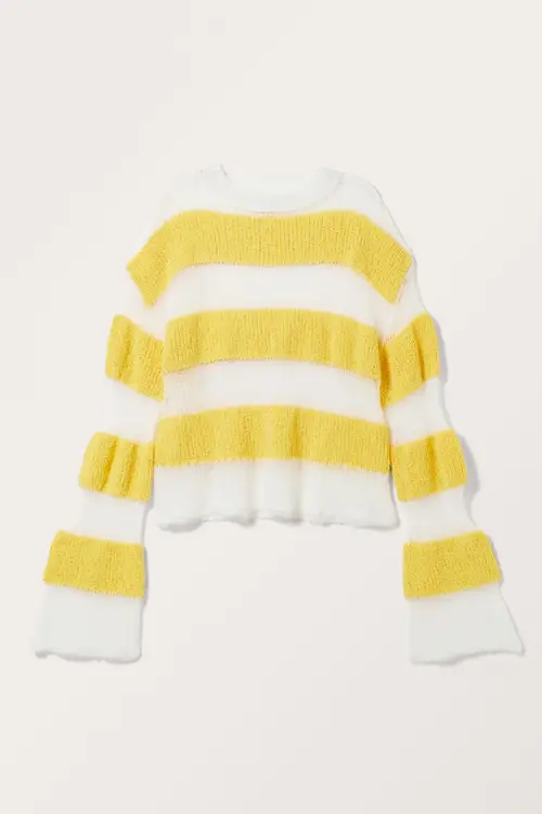 Striped Open Knit Sweater - Yellow