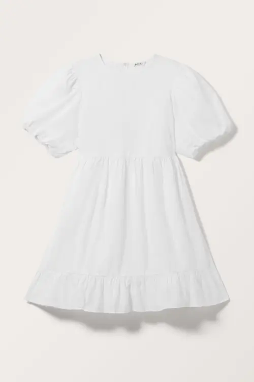 Puffy A-line Mini Dress - White