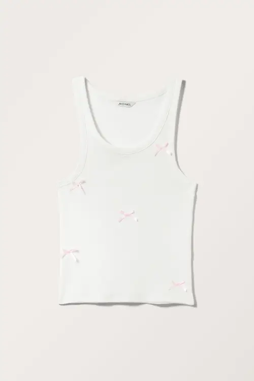 Sheer Bow Tank Top - White