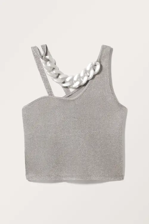 Cropped Knitted Metallic Top - Grey