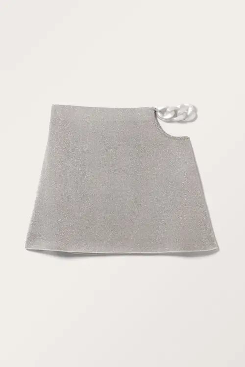 Knitted Metallic Mini Skirt - Grey