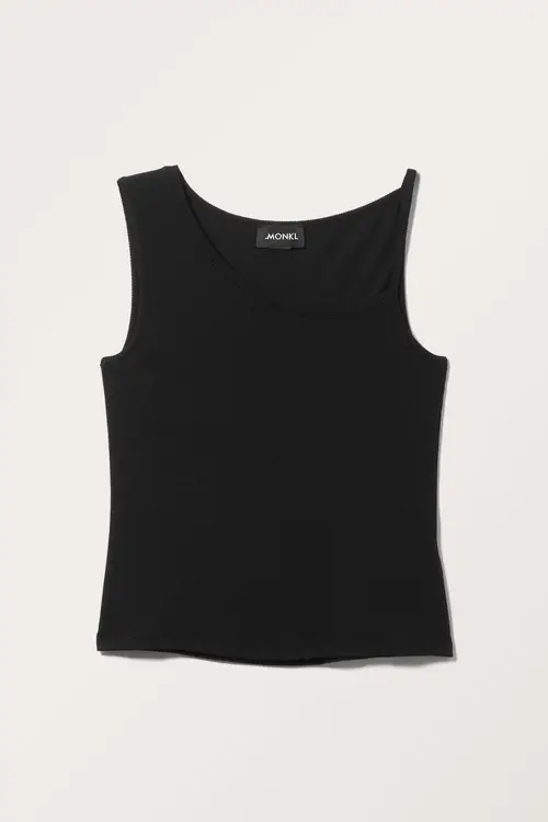 Ribbed Asymmetric Tank Top - Black