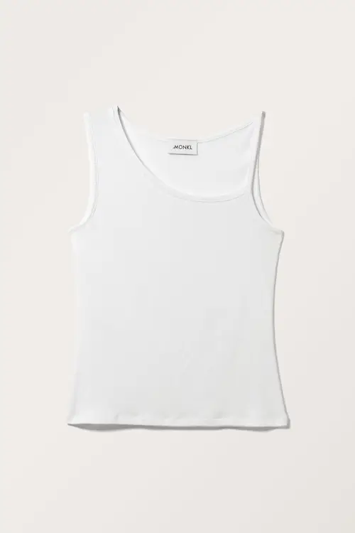 Ribbed Asymmetric Tank Top - White