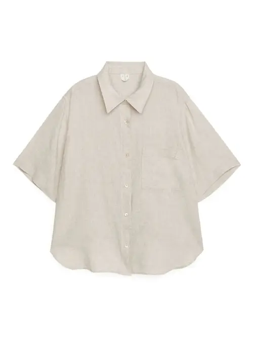 Short-Sleeved Linen Shirt - Beige