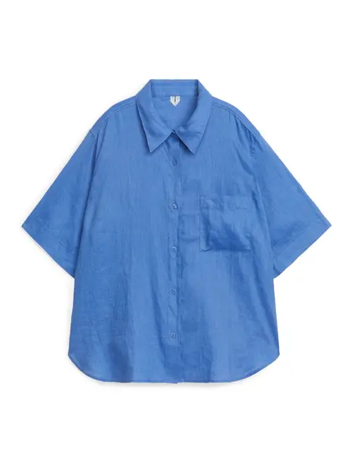 Short-Sleeved Linen Shirt - Blue