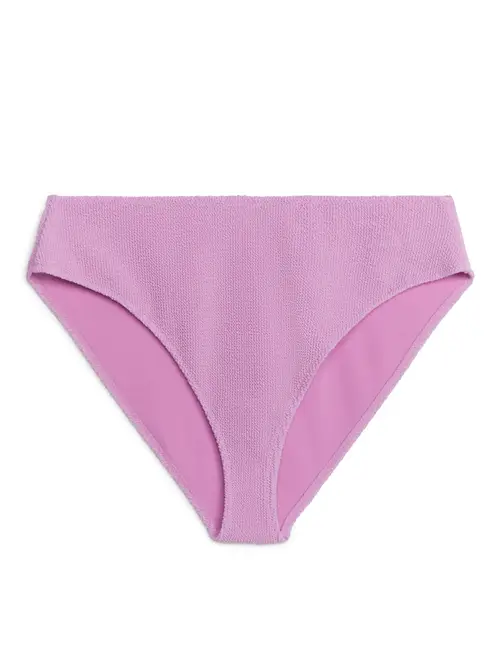 Mid Waist Crinkle Bikini Bottom - Pink