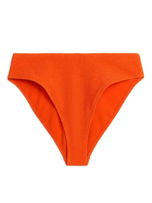 Mid Waist Crinkle Bikini Bottom - Orange