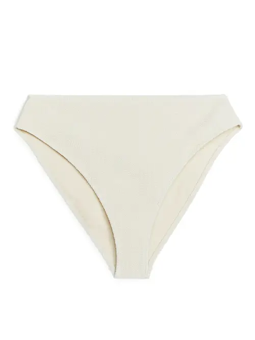 Mid Waist Crinkle Bikini Bottom - Beige