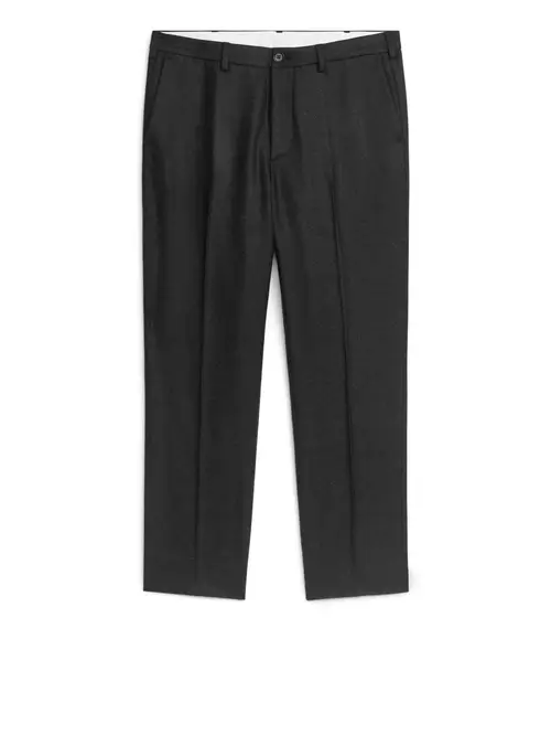 Cropped Tapered Wool Trousers - Grey