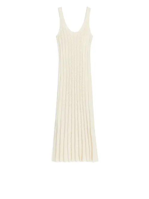 Rib Bouclé Dress - Beige