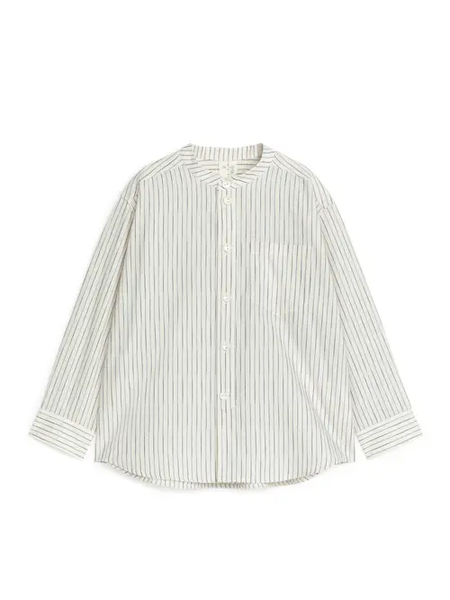 Collarless Cotton Shirt - White