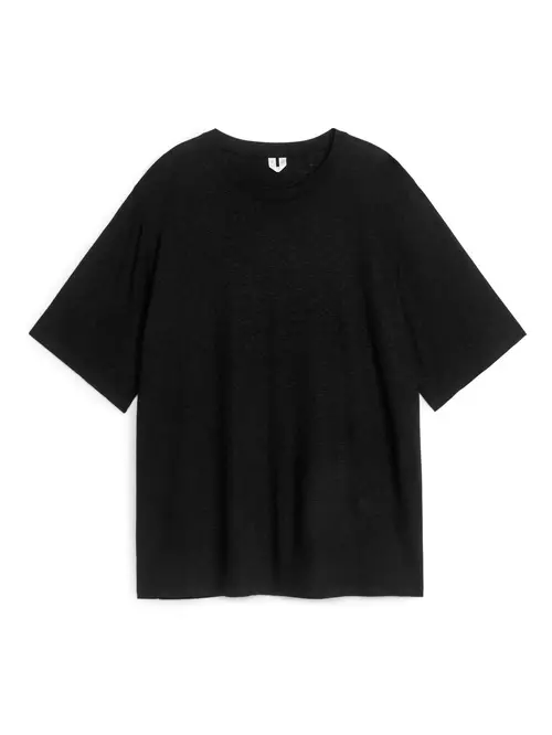 Oversized Linen-Blend T-Shirt - Black