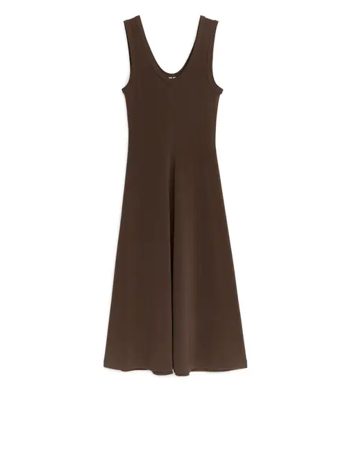 Rib Jersey Dress - Brown