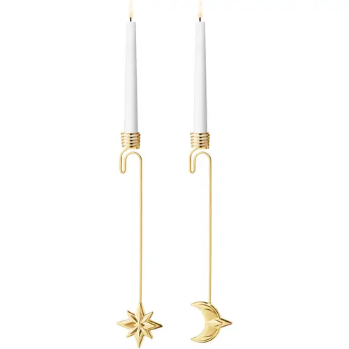 Georg Jensen Christmas Collection 2024 Måne & Stjerne lyseholdere sæt, guldbelægning