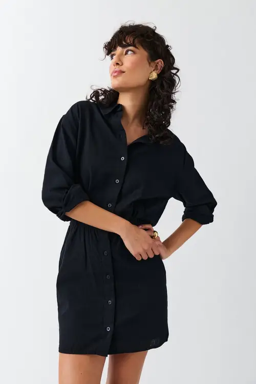 Linen blend shirt dress