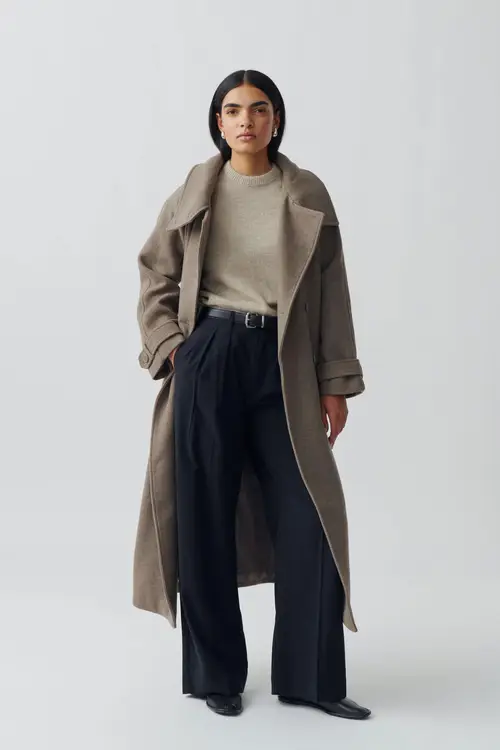 Belted wool blend coat