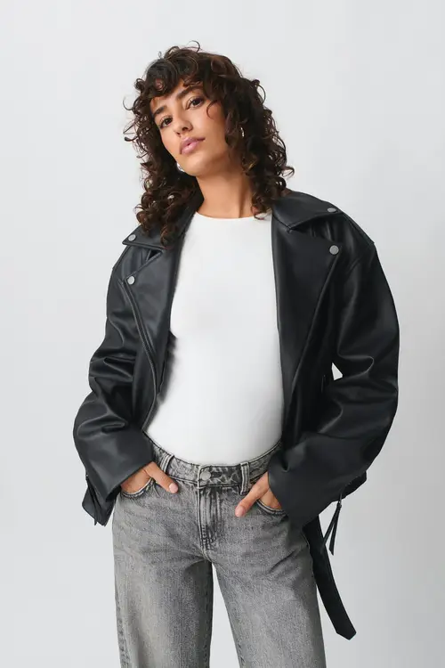 Belted biker jacket