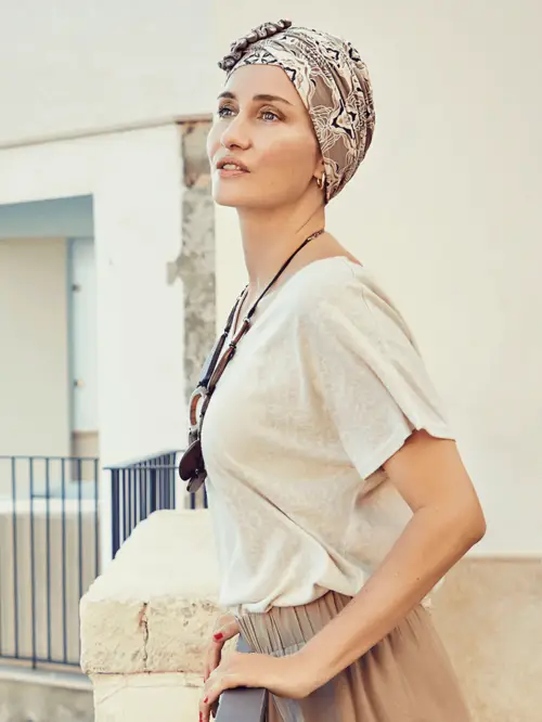 Christine Headwear - Lotus Turban | Beige Ornaments - onesize