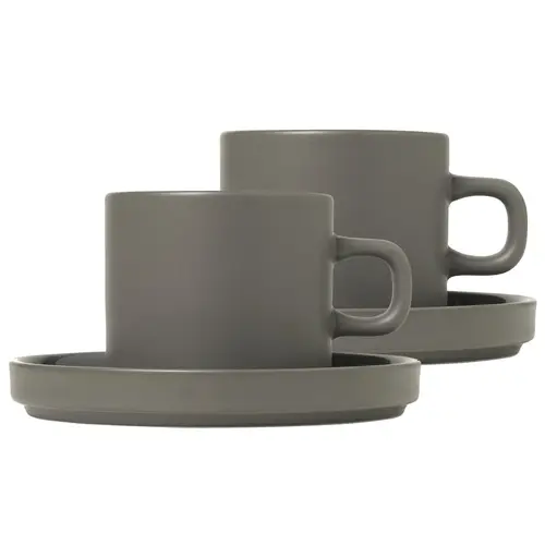 blomus Pilar kaffekrus med underkop – 2 stk. Pewter