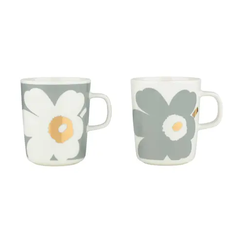 Marimekko Unikko 60-års jubilæum kop 25 cl 2-pak White-light grey-gold