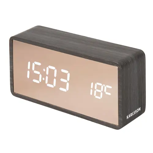 Karlsson Mirror Cooper Alarm Clock LED Vækkeur KA5878BK - Unisex - 15 cm - Kvarts