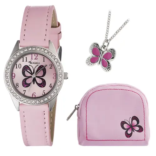 Tikkers Butterfly Kids Giftset AKG-008 - Pige - 29 mm - Analog - Kvarts - Mineralglas