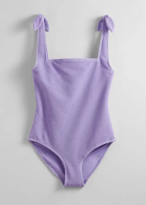 Textured Bow Tie Swimsuit - Purple