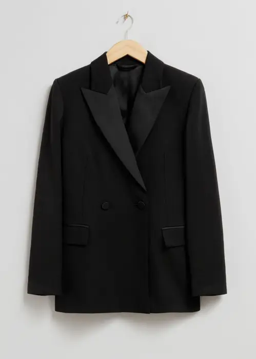 Satin-Detailed Wool Blazer - Black