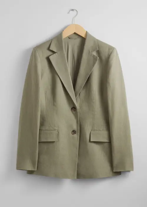 Fitted Linen Blazer - Green