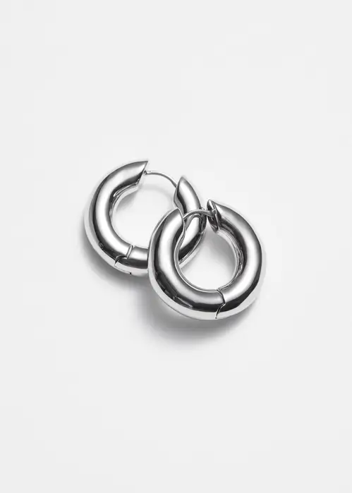 Small Chunky Hoop Earrings - Silver