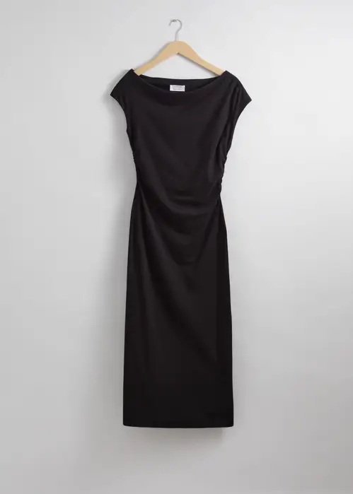 One-Shoulder Midi Dress - Black