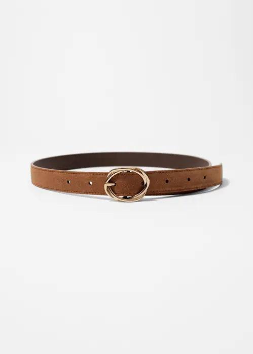 Knot-Buckle Leather Belt - Beige