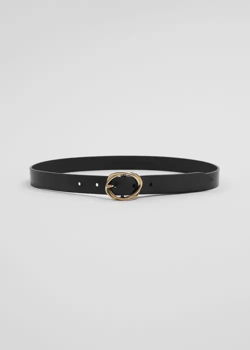 Knot-Buckle Leather Belt - Black