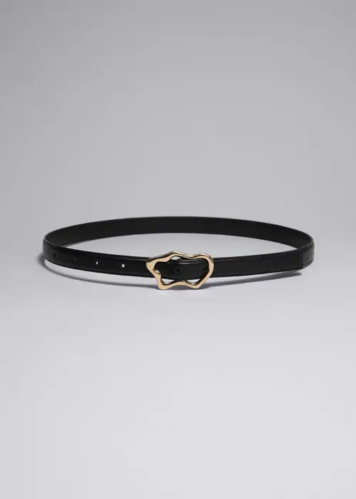 Sculpted Buckle Leather Belt - Black